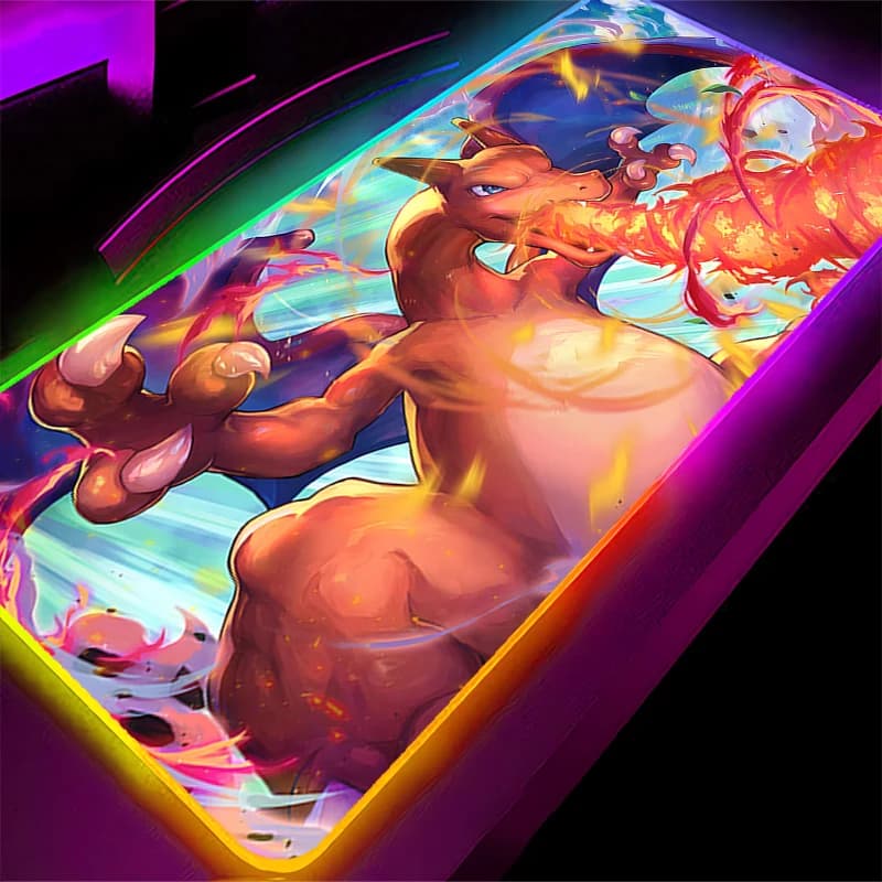 Tappetino per mouse retroilluminato RGB per computer, tappetino da gioco anime P-Pikachu C-Charizard, tappetino LED per tastiera gamer, tappetino da scrivania per PC, tapis souris