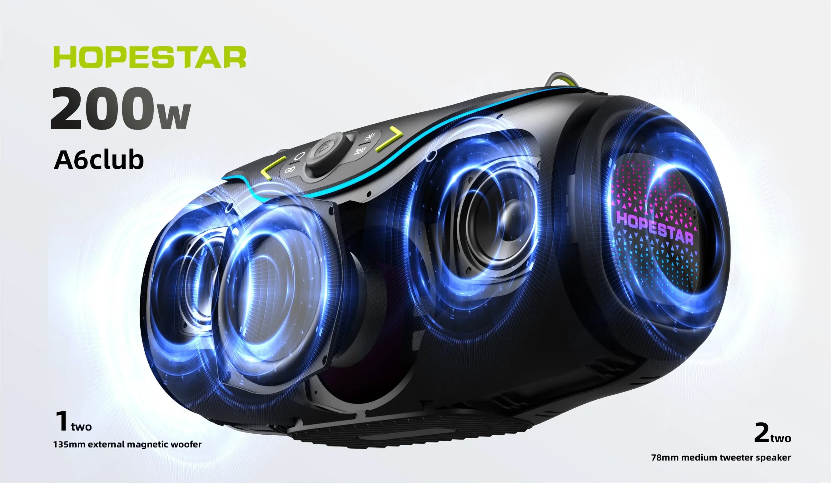 Altoparlante Bluetooth Wireless Impermeabile da Esterno A6club 200W, Sistema Home Theatre USB TF per Feste in Casa, Karaoke con Microfono e Audio Potente