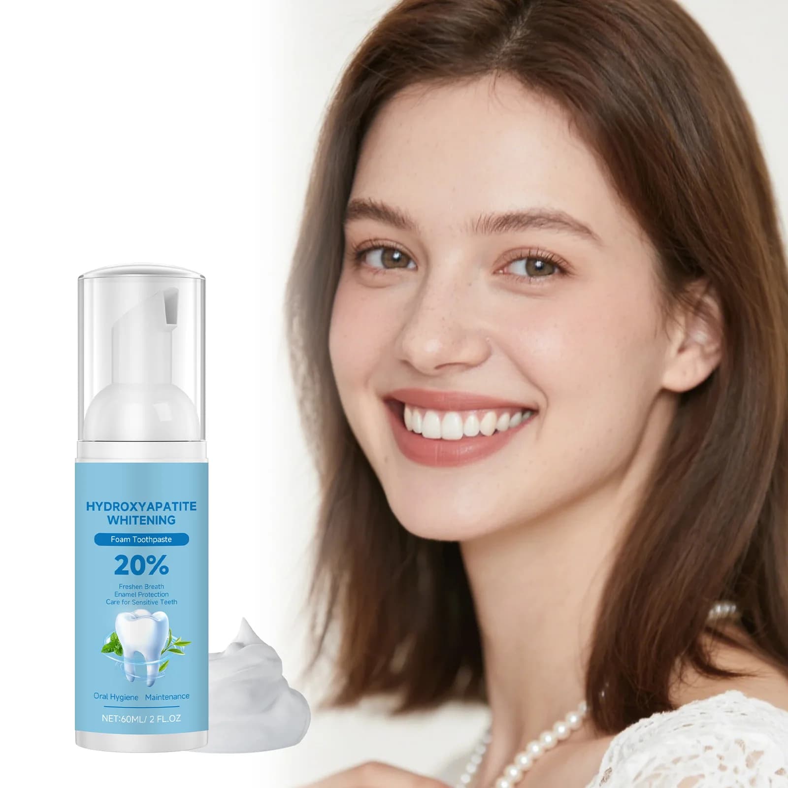 Dentifricio Sbiancante in Schiuma to Remove Yellow from Tooths, Cleaning of Macchies, Oral Hygiene, Illumina il Sorriso, Alito Fresco, Product for the Care of Tooths