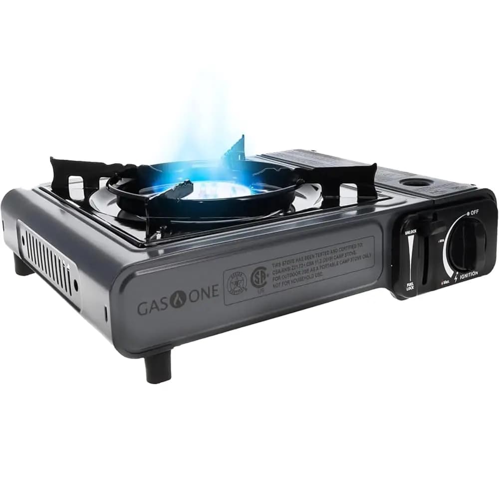 Fornello da Campeggio Portatile a Butano con Custodia: Accensione Automatica, Controllo Preciso del Calore - Per Campeggio, Tailgating e Cucina all'Aperto