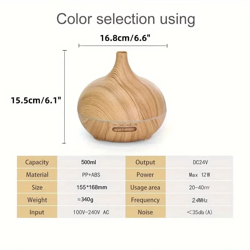 Diffusore di oli essenziali ad ultrasuoni da 16,91 once per stanze grandi, 6 bottiglie incluse, umidificatore e vaporizzatore a nebbia fredda per camere da letto