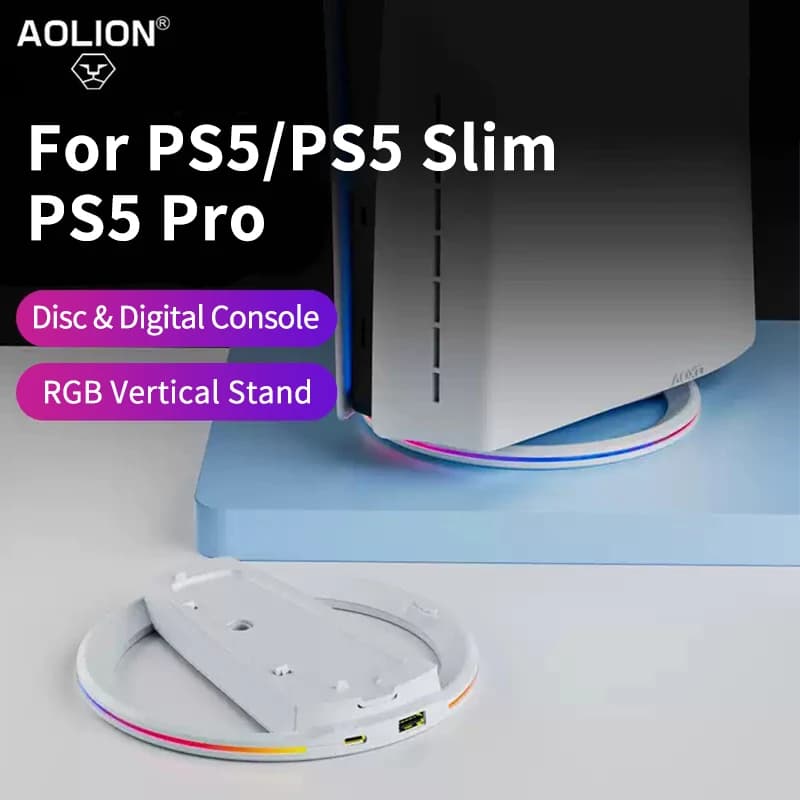 Supporto verticale Aolion RGB per console di gioco PS5 Slim Supporto base di raffreddamento a LED stabile antiscivolo per accessori da gioco host PS5 Pro