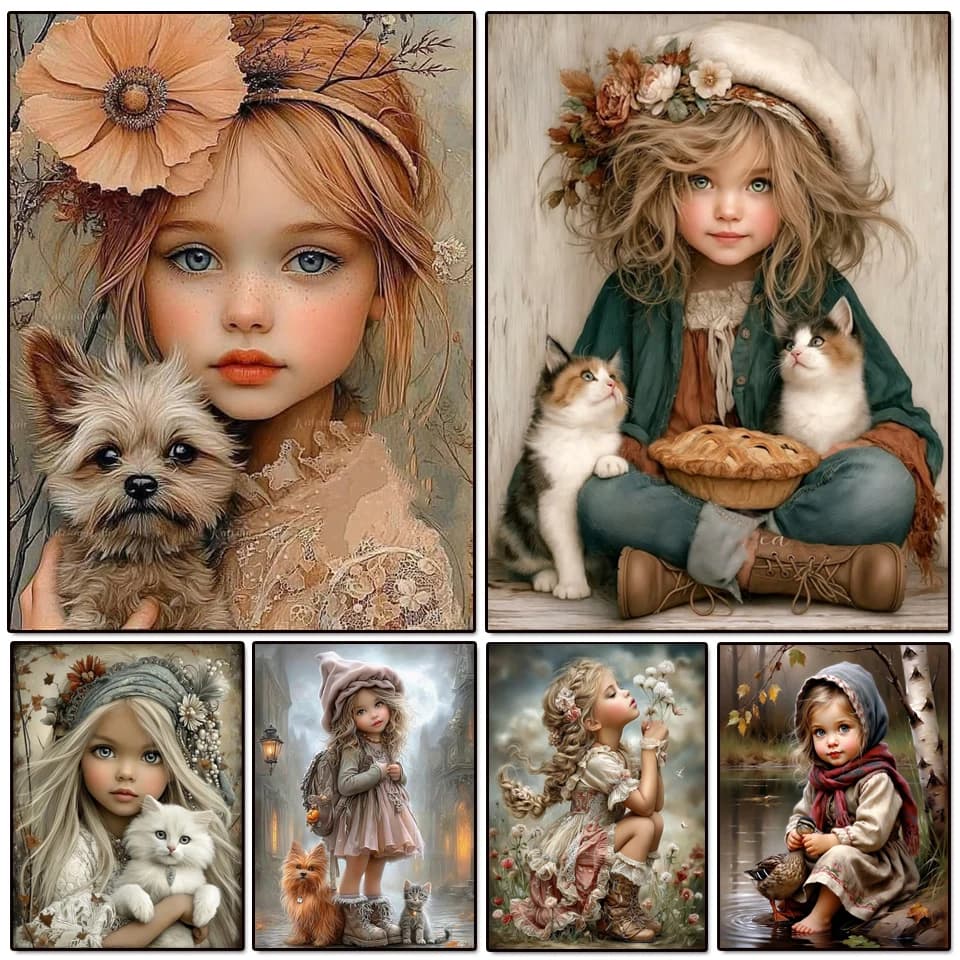 5d Diamond Painting New 2026 Mosaic Cross Stitch Girl and Cat Full Round Diamond Art Embroidery Living Room Home Decor