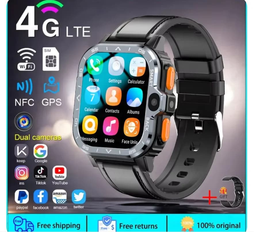 SmartWatch Android con scheda SIM 4G doppia fotocamera 64GB/16GB ROM NFC GPS WiFi impermeabile Google Play braccialetto intelligente per uomo regalo