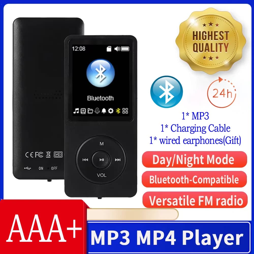 Bluetooth MP4 MP3 Lettore musicale senza perdita Walkman E-book Supporto TF Card Registratore audio Lettore MP3 con audio senza perdita con cuffie