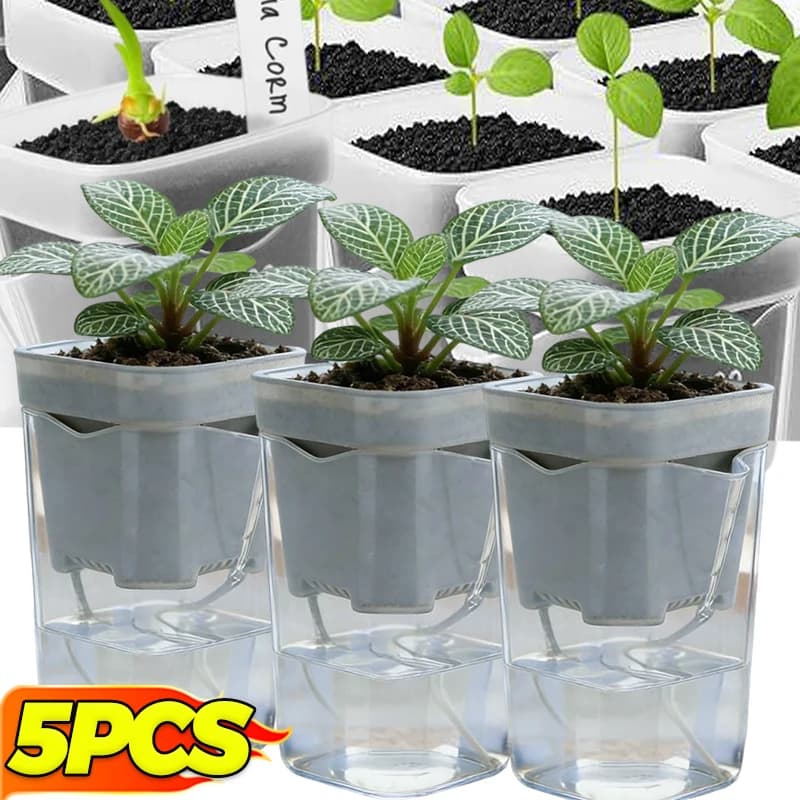 Vaso per Piante Trasparente con Sistema di Auto-Irrigazione, Fori di Drenaggio, Contenitore per Propagazione di Piantine, Accessori per Giardinaggio Domestico