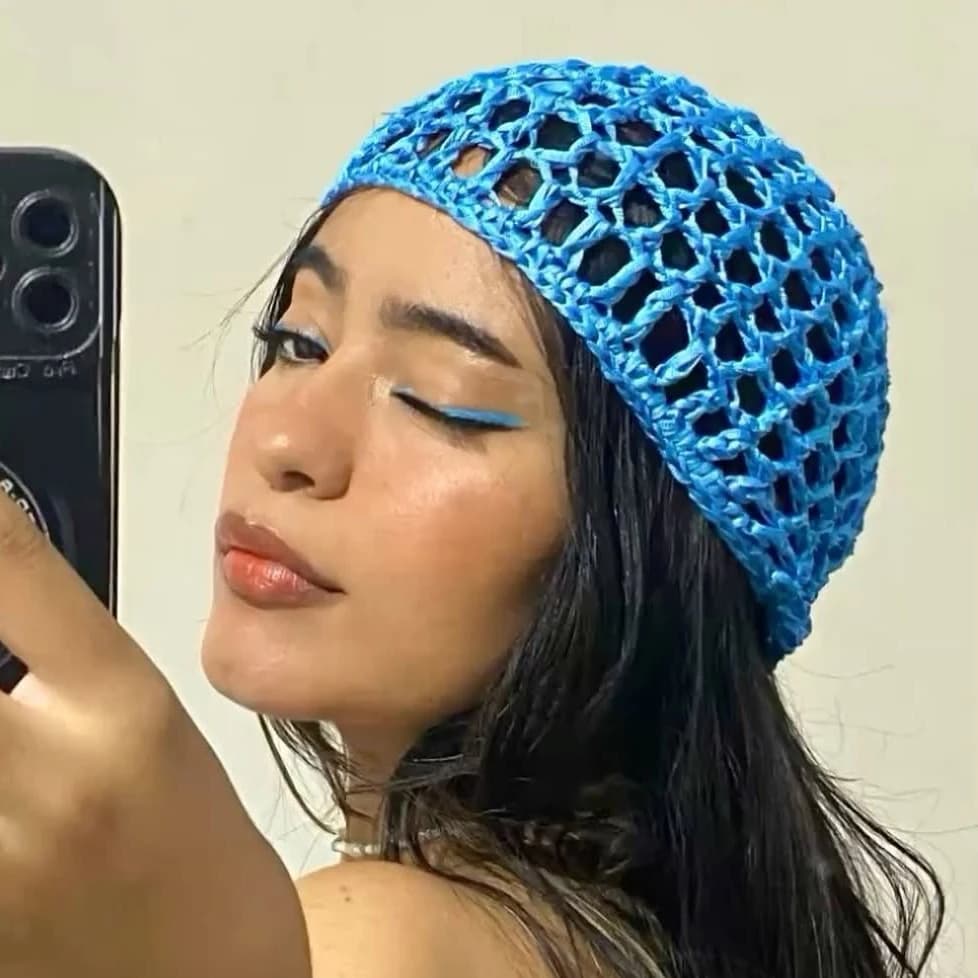 Nuovo Cappello da Notte in Rete Nero Fatto a Mano all'Uncinetto, Rete per Capelli Traspirante, Cappello per la Cura dei Capelli, Fascia per Capelli per Dormire, Cappello in Maglia