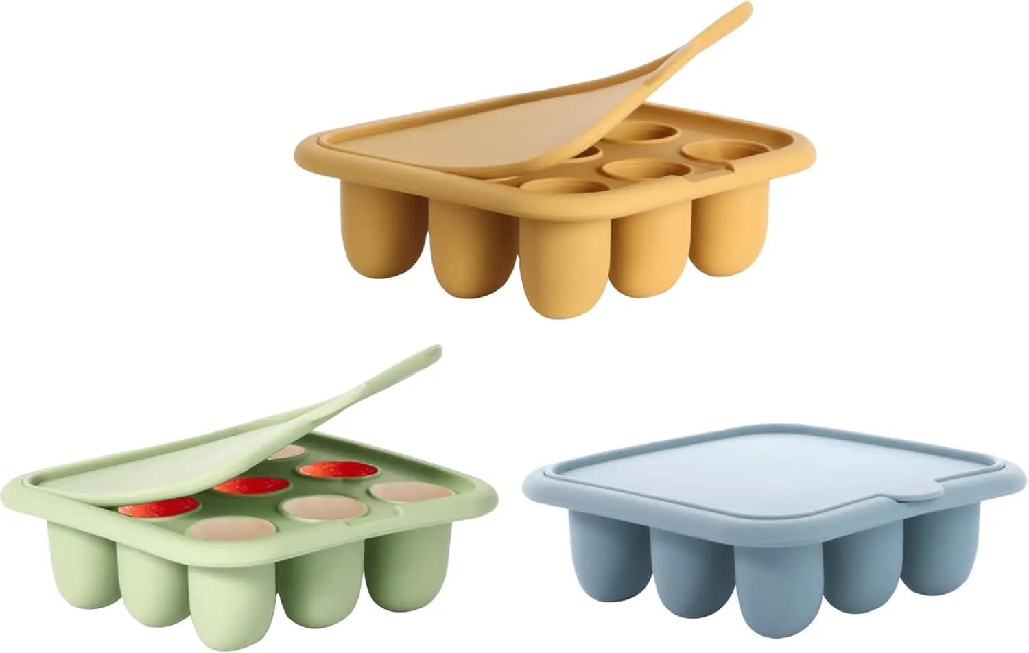 Vassoio per congelare alimenti per bambini, vassoio in silicone per snack, stampo per ghiaccioli di latte materno, massaggiagengive per neonati, blu