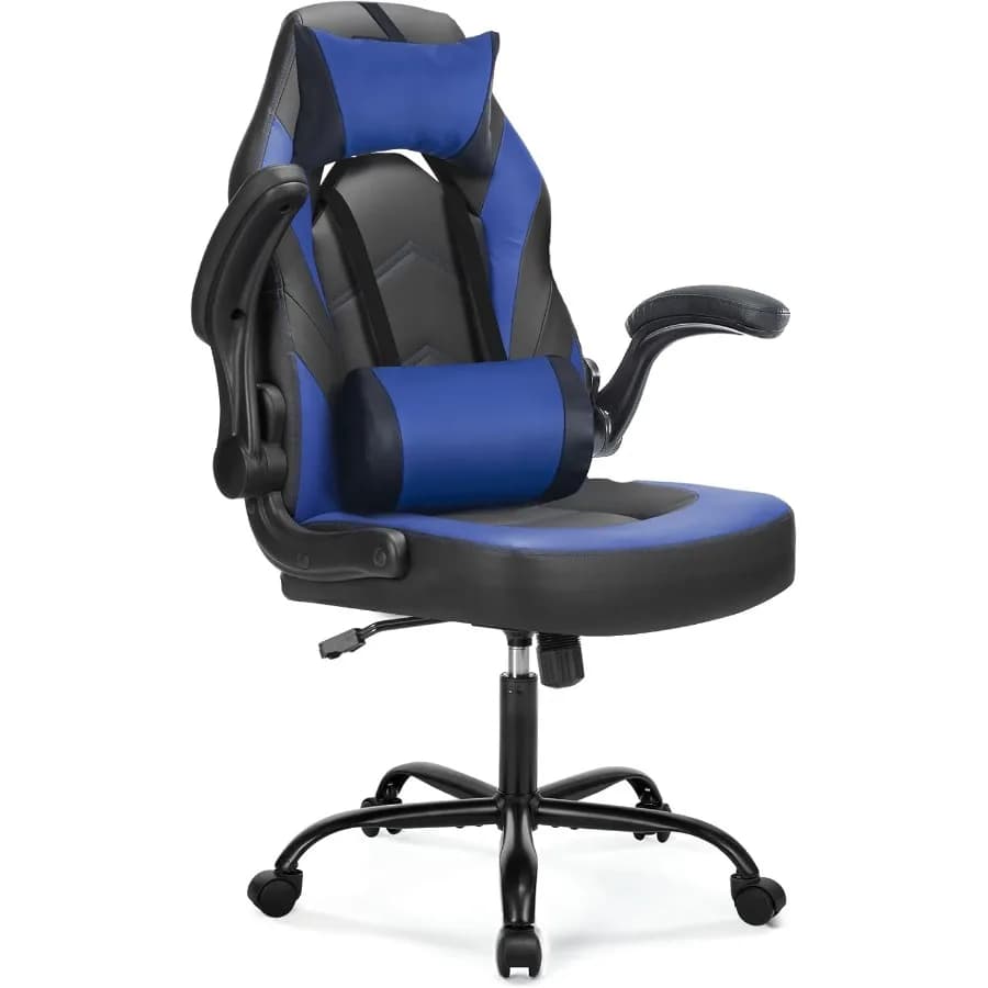 DUMOS Sedia da scrivania ergonomica da gioco con braccioli ribaltabili per adulti Chai per computer per videogiochi in pelle PU regolabile in altezza