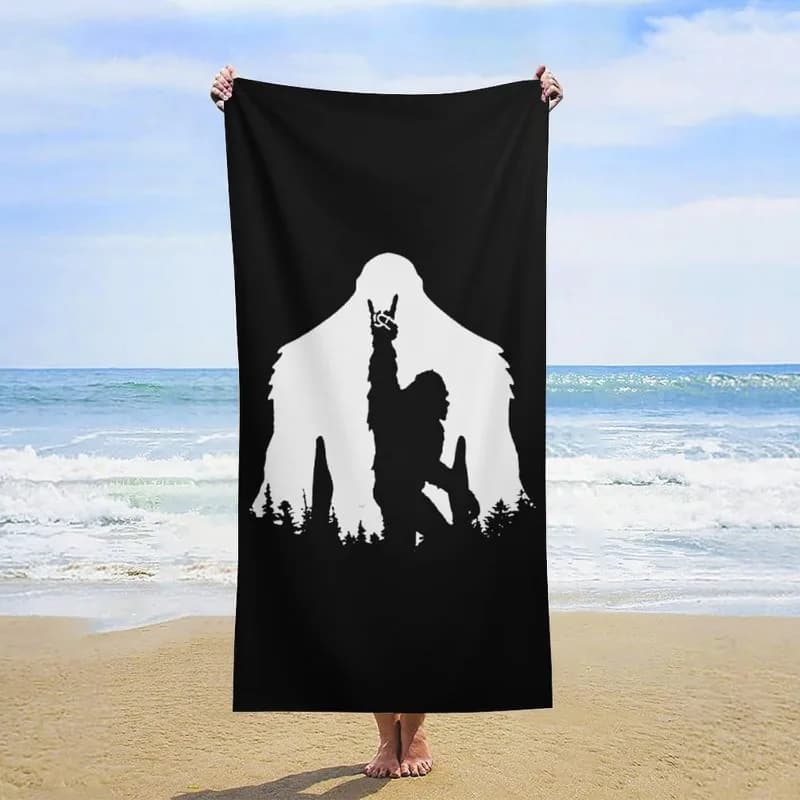 Divertente Asciugamano da Spiaggia con Stampa Bigfoot e Silhouette di Sasquatch nella Foresta, Asciugamano da Bagno per Uomo, da Viaggio, Piscina, Outdoor, Senza Sabbia