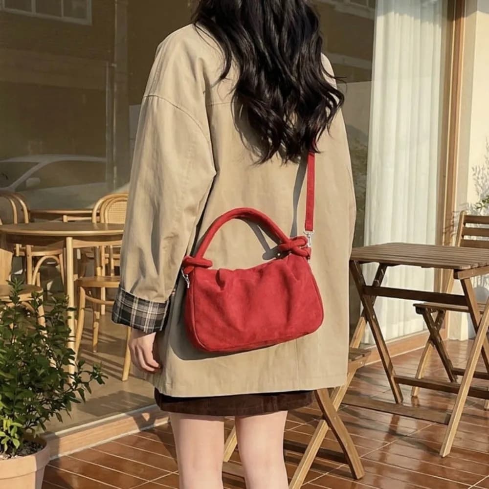 Casual Suede Leather Crossbody Bag Wrinkle Texture Soft Handle Fashion Handbag Magnetic Closure Commuting Bag Women