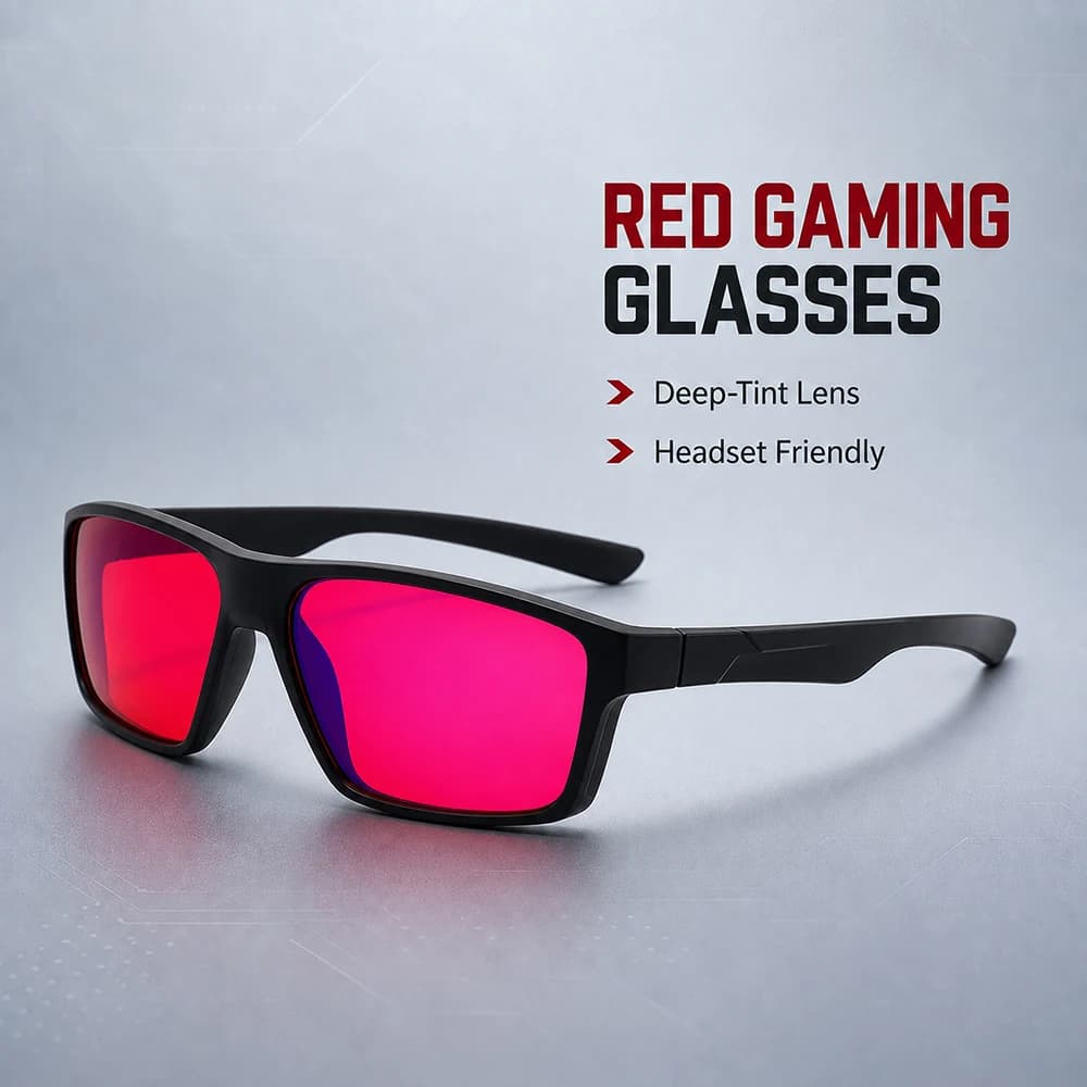Blue Light Blocking Gaming Glasses Men Women Red Lens Computer Glasses for Long Gaming Sessions Headset Friendly Screen Eyewear