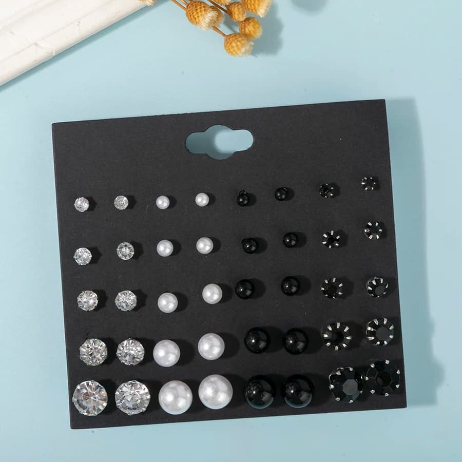 20 paia/set orecchini a bottone in cristallo con perla simulata rotonda a sfera set per regali per donne e ragazze orecchini in metallo accessori per gioielli
