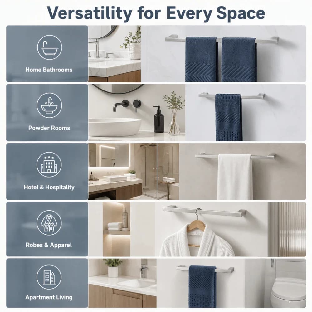 Durable 304 Stainless Steel Towel Bar Silver Rust Proof Towel Rack Wall Mounted Brushed Chrome Plated Towel Holder Hotel Home