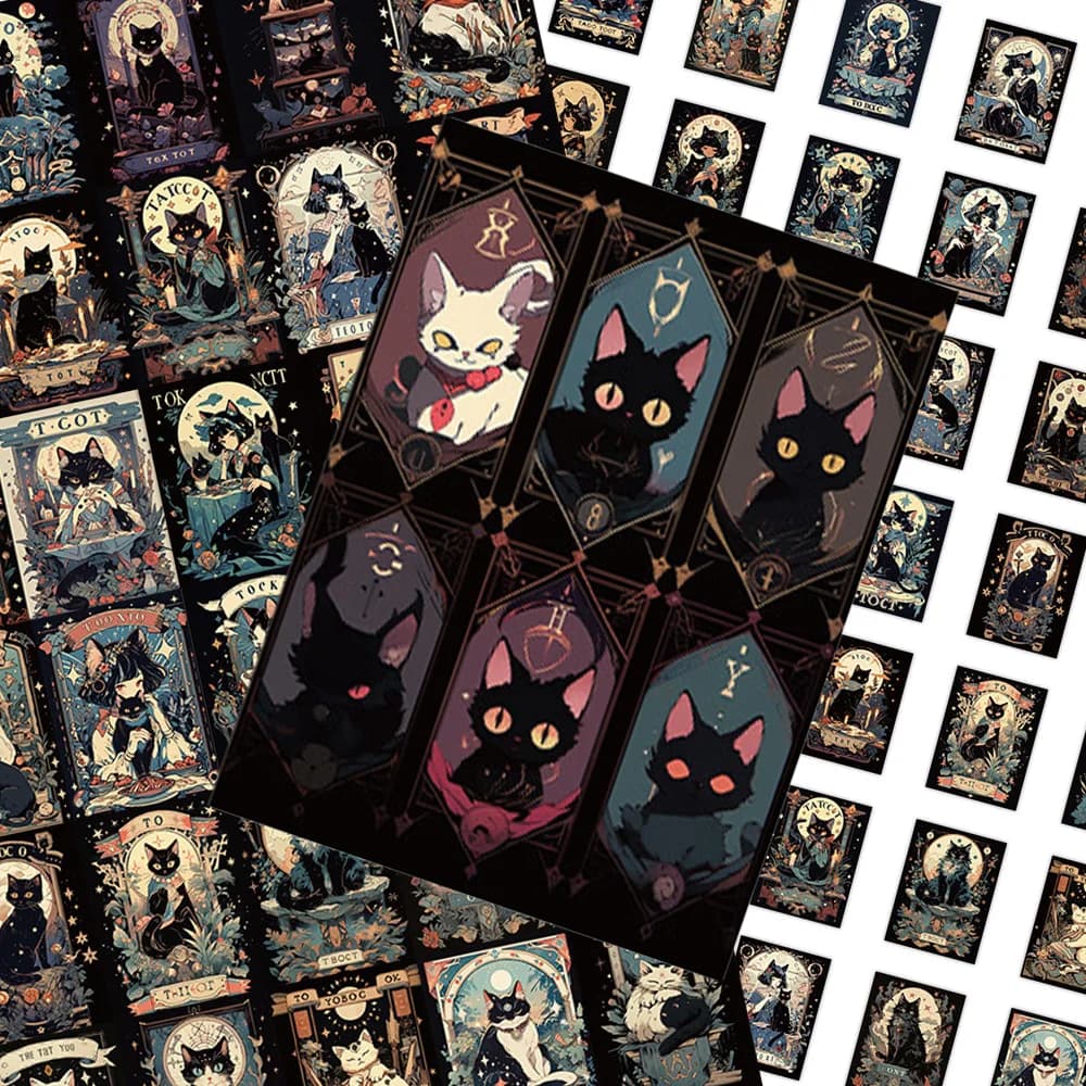 10/30/60pcs Cute Black Cat Tarot Cards Stickers Art Anime Decals Skateboard Suitcase Bike Notebook Cartoon Sticker