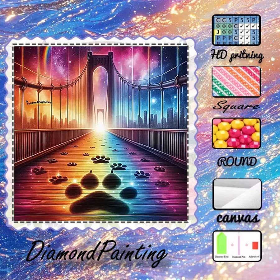 1 pezzo - 5D-DIY - Tessuto floccato - Punta speciale - Set per pittura con diamanti - Ponte, impronta di zampa - Mosaico - Arte con diamanti