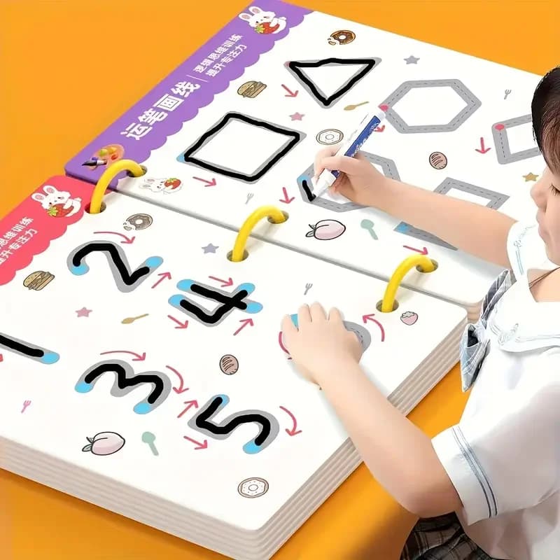 Quaderno Riutilizzabile da 36 Pagine - 2 Penne + Gomma, Adesivi Cancellabili per Disegno e Controllo dei Bambini, Regalo di Capodanno e Natale