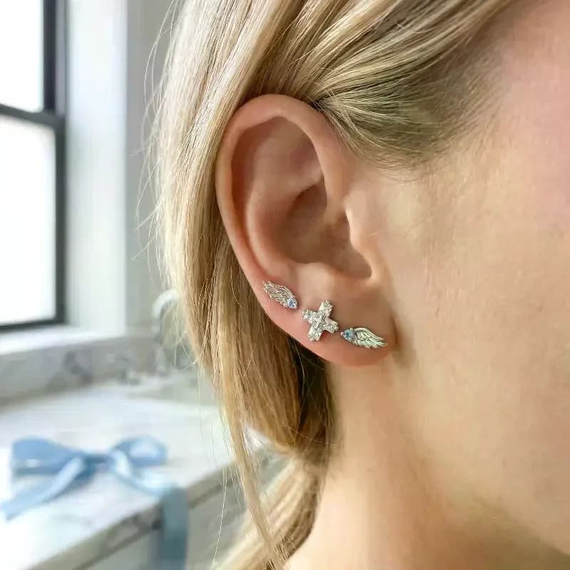 3Pcs Fashion Wing Stud Earrings Creative Angel Wings Shiny Crystal Personality Ear Bone Nail Jewelry Accessories Gifts