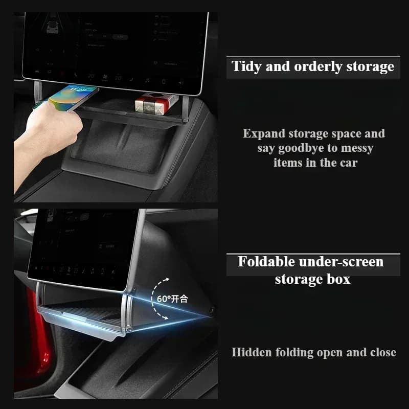 Storage box under the screen for Tesla Model Y/3+ Highland Model Y juniper Accessories for hidden storage tray for central control