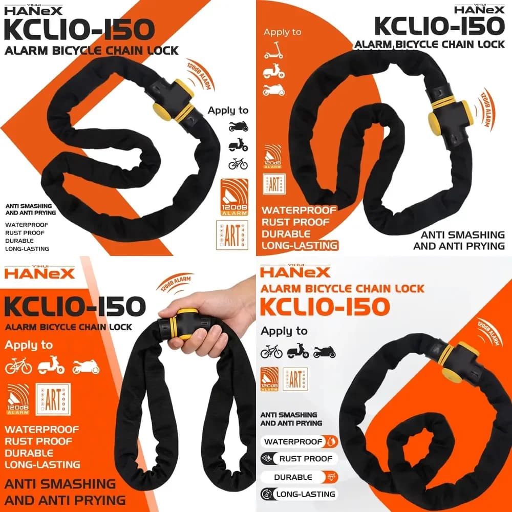 Waterproof Alloy Steel Electronic Body Motorcycle 120db Alarm Chain Lock Stainless Steel Bicycle Chain Lock for Outdoor Bike