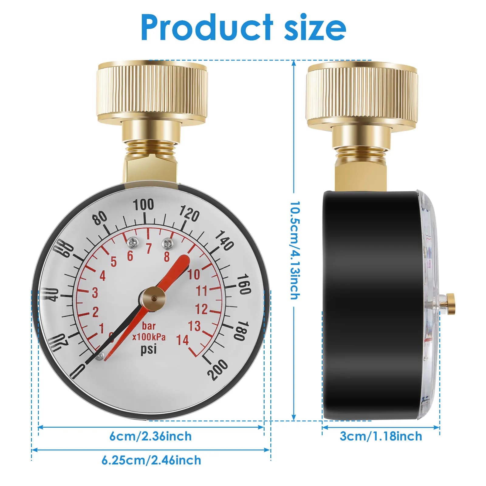 2 Pezzi Manometro per Tubo Flessibile da Giardino, Manometro per Test Pressione Acqua TS-60-200 PSI, Manometro per Pompa Acqua