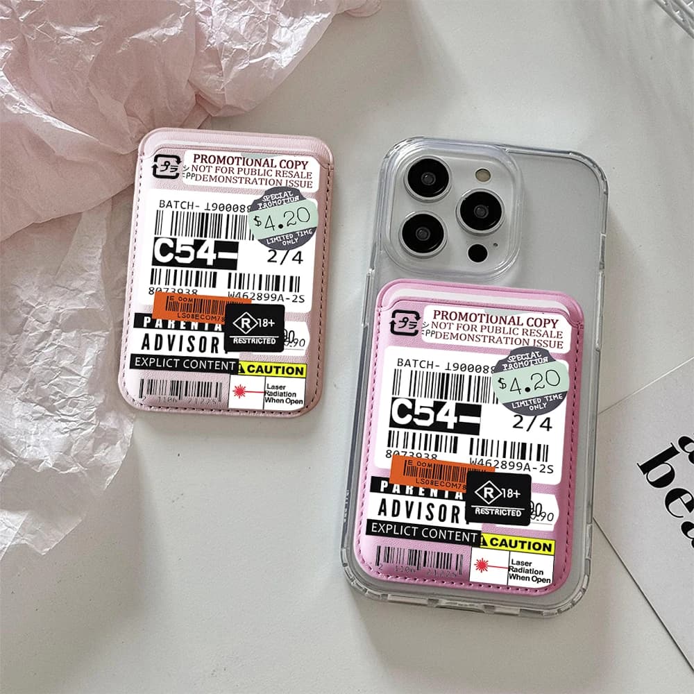 Trend INS Leather Card Wallet Cover Phone Card Holder Retro Barcode Case Suitable For all iPhone For Magsafe Card Phone Back Bag