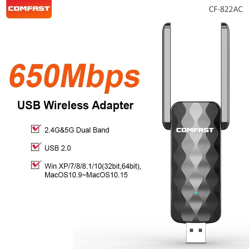 Dual Band 650Mbps USB Wifi Adapter 2.4GHz+5GHz Wireless Network Card Wi-Fi Antenna Driver Free Wi-fi Dongle For PC Win10/11