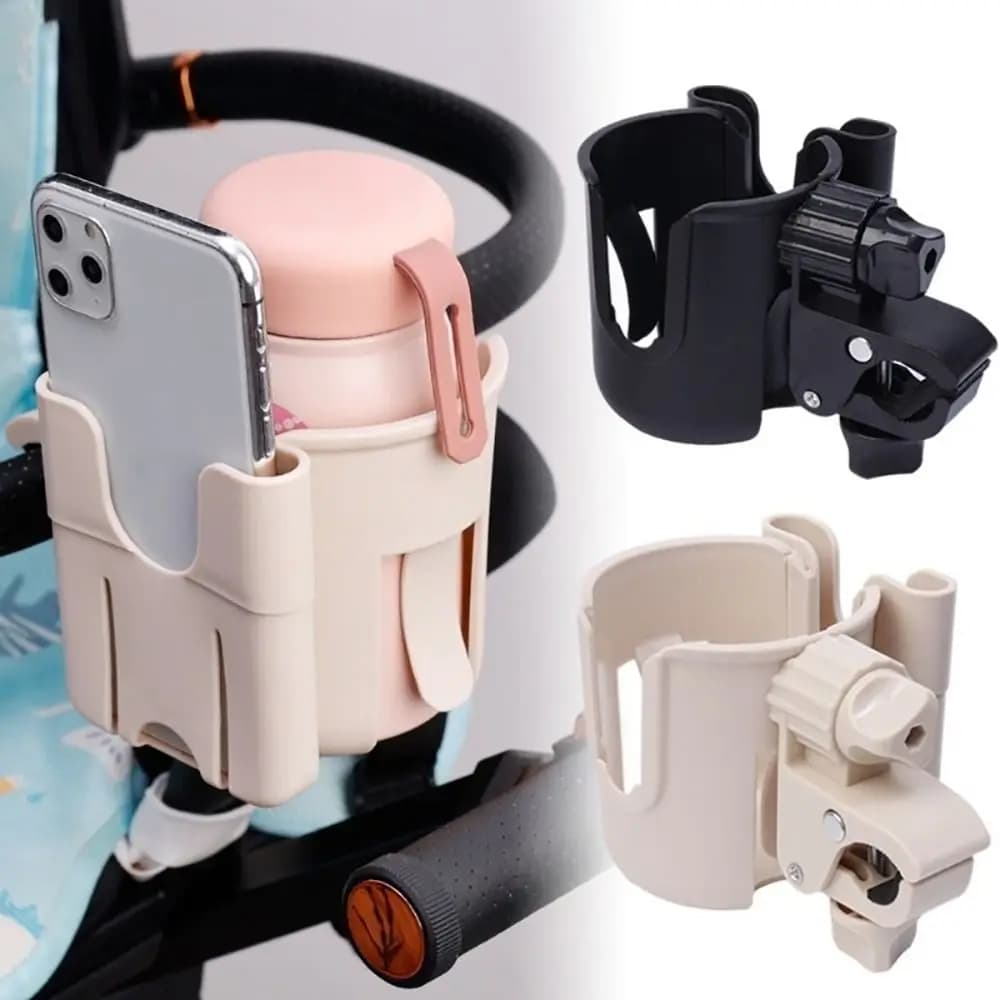 Portabicchieri universale per passeggino da 1 pezzo con porta telefono Portabottiglie 2 in 1 Portabicchieri per bevande regolabile a 360 gradi