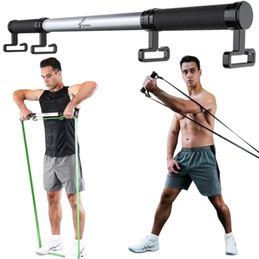 Resistance Band Bar, Handles Stackable for Exercises with All Types of Resistance Bands - Fitness Bar 3 in 1 for Weight Lift