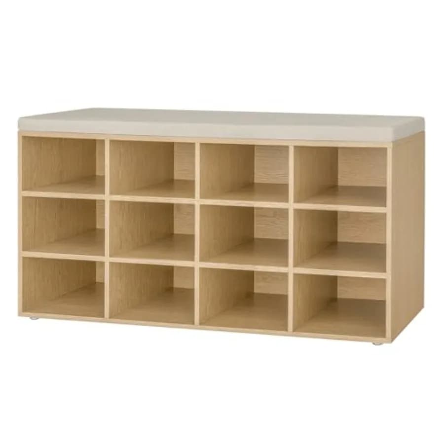 Panca Portascarpe con Cuscino, Scarpiera a 12 Scomparti, Ripiani Regolabili, Organizzatore per Scarpe Lungo 104 cm per Ingresso, Ripostiglio, Corridoio