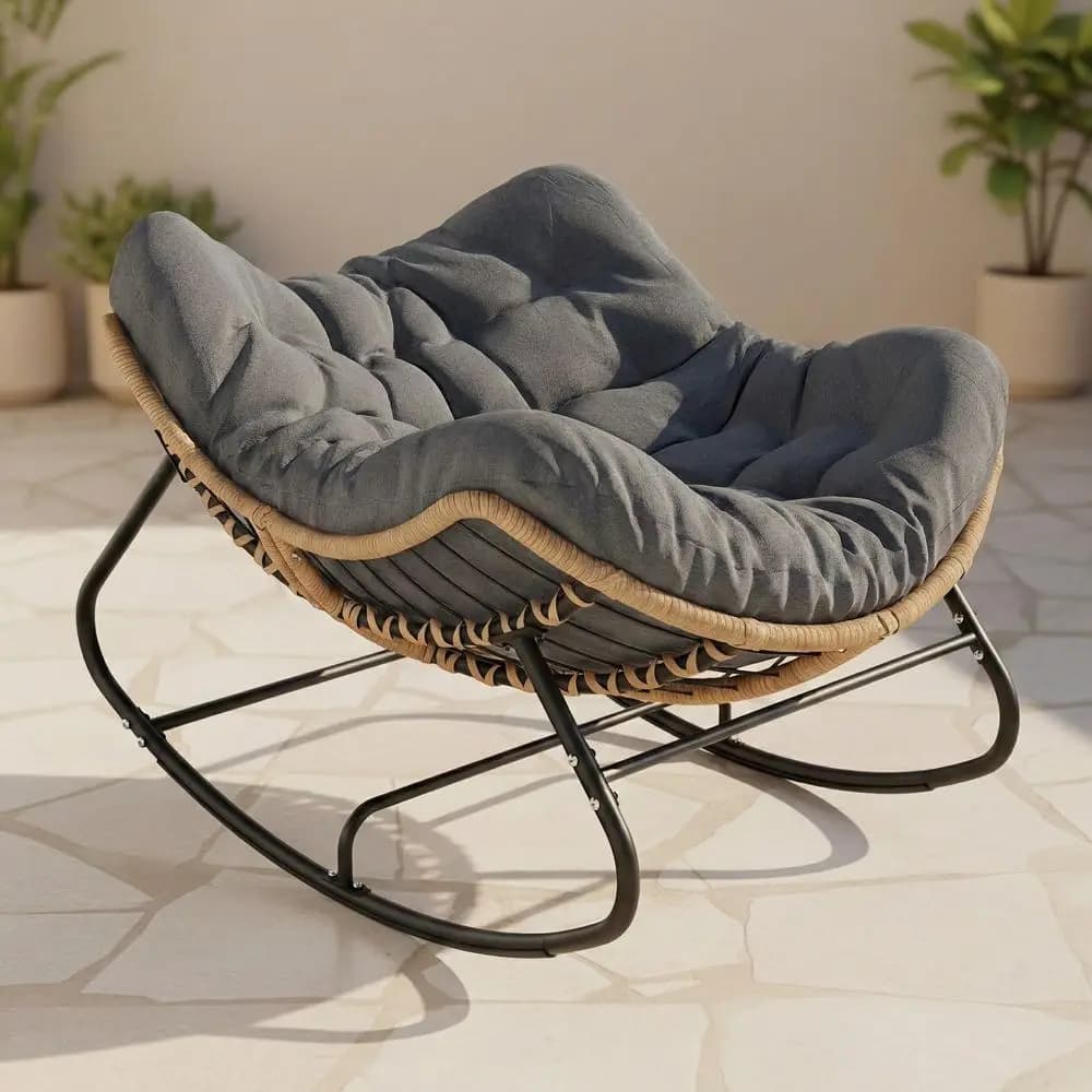 Sedia a dondolo Papasan da esterno, comoda sedia a dondolo Papasan in vimini con cuscino spesso per 450 libbre, sedia da lettura per interni