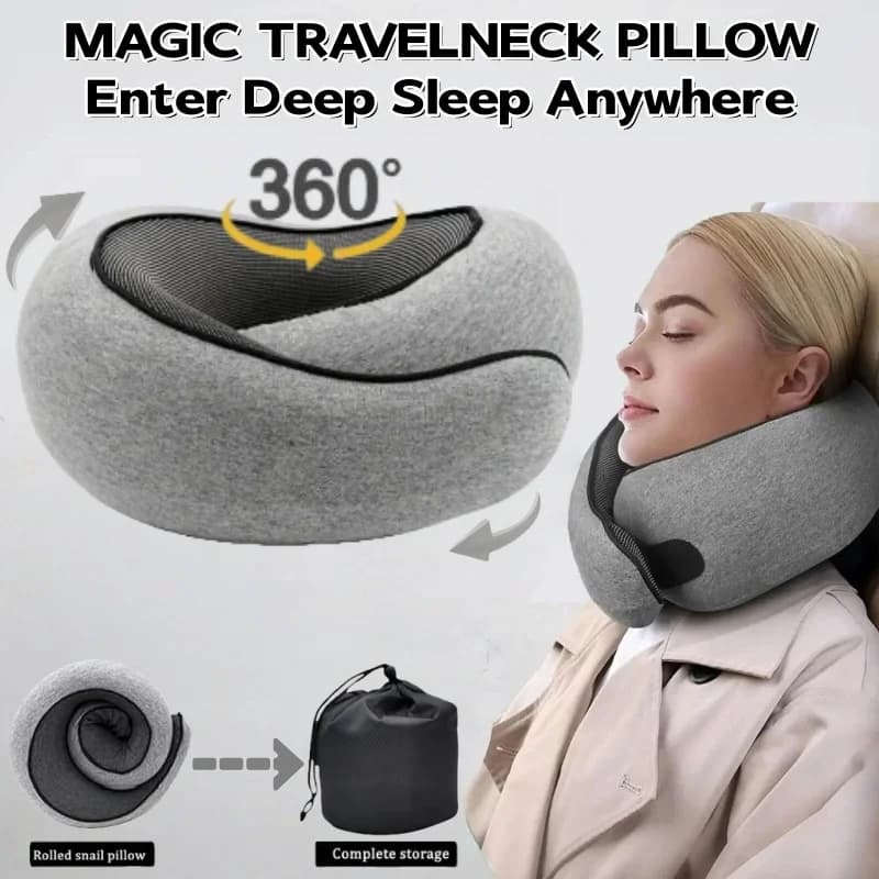 Cuscino da Viaggio Portatile a Forma di U, 100% Memory Foam, Cuscino a Forma di Chiocciola, Supporto per il Collo, Cuscino Morbido Regolabile per Pausa Pranzo
