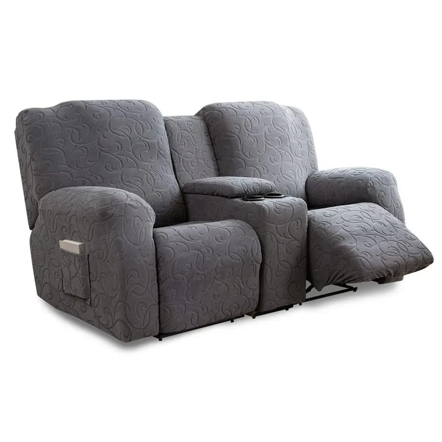 Cover for Two Posts with Central Console, Jacquard Reclinable Sofa Cover with Pockets, Washable and Elasticized