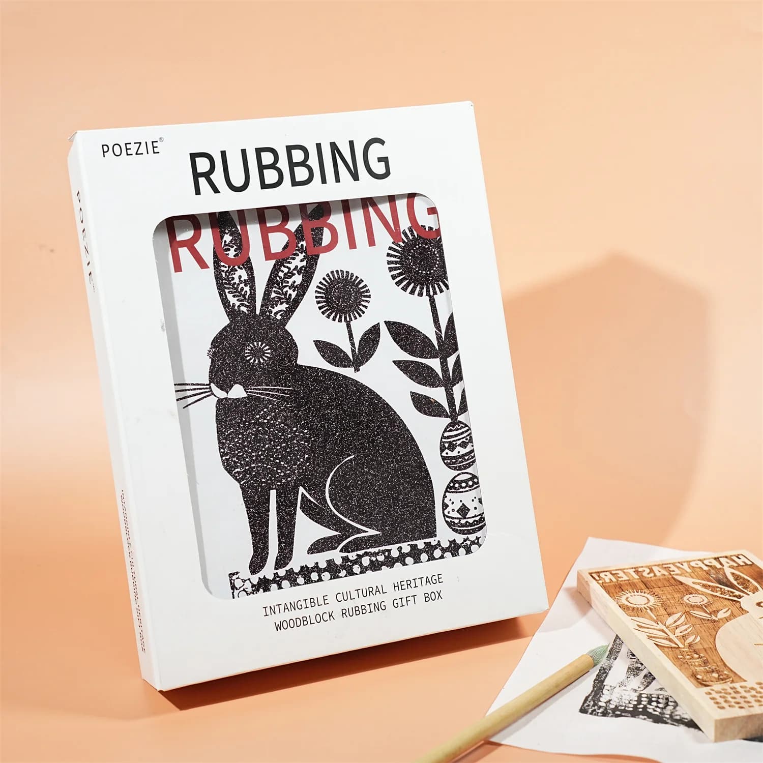 Kit per Stampa a Blocchi su Legno Fai-da-Te per Pasqua, Set con Carta di Riso e Cornice, Regalo Creativo per Arte e Artigianato