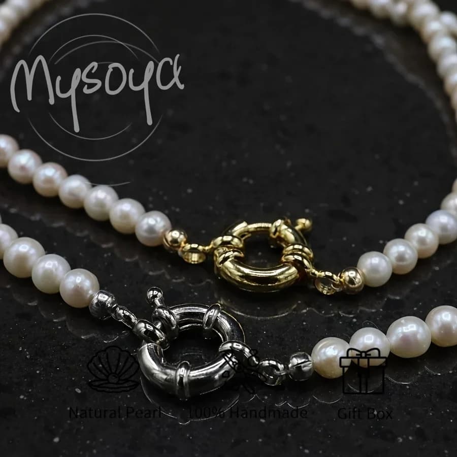 MYSOYA Collana di perle d'acqua dolce Confezione regalo unisex con perle da 5-6 mm, perfetta per il compleanno, l'anniversario, il matrimonio, il regalo di San Valentino