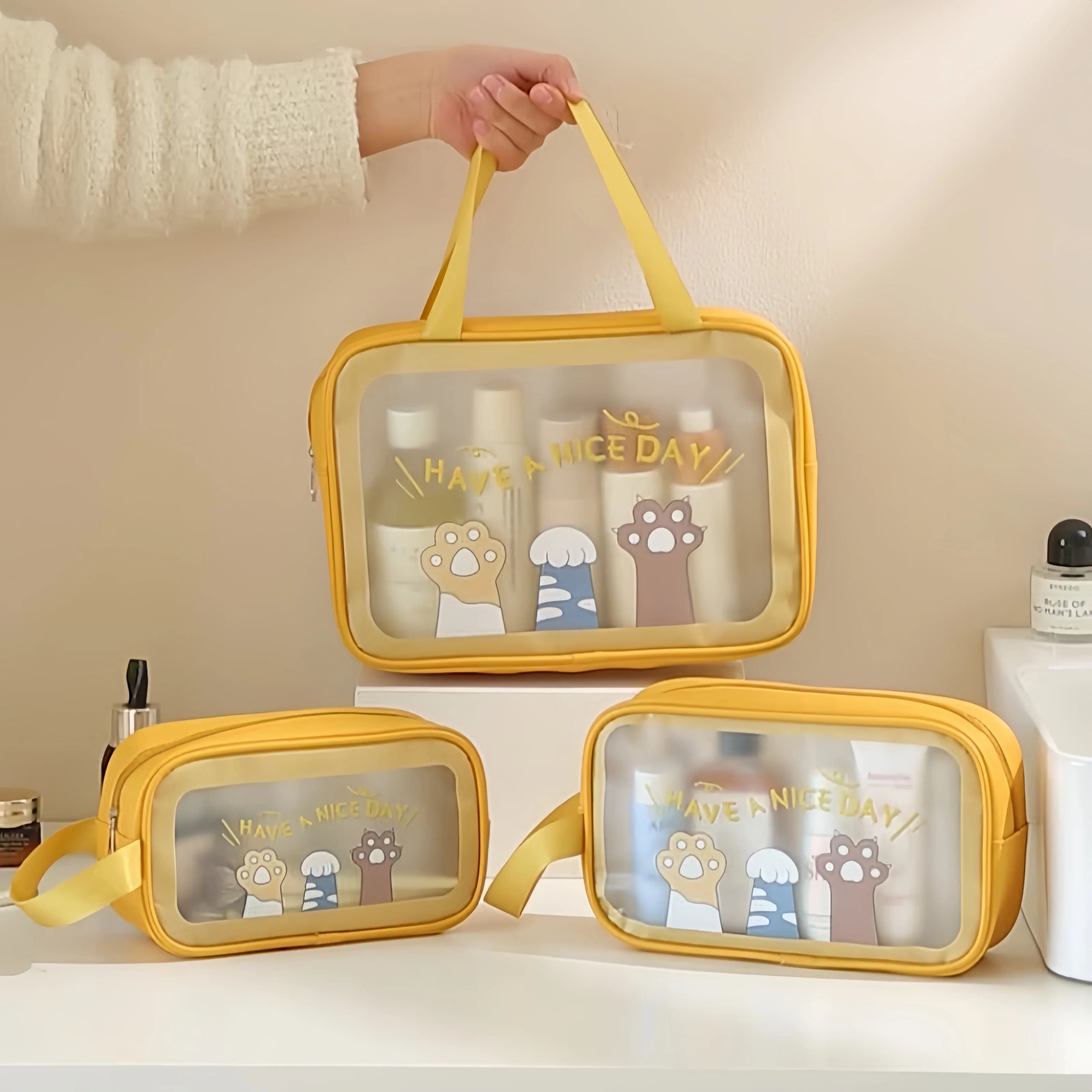 Portable Nylon Waterproof Makeup Bag Travel Toiletries Storage Handheld Pouch for Travel And Bath Essentia Zipper Wash Case