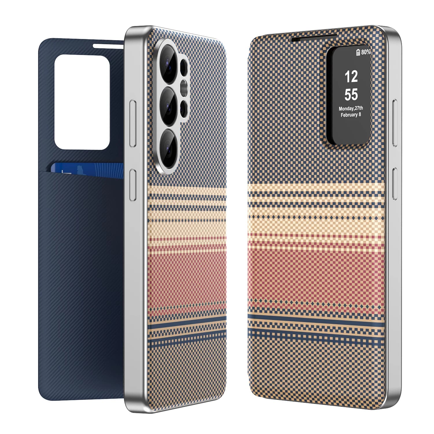 Custodia a Portafoglio in Pelle con Texture Fibra di Carbonio per Samsung Galaxy S26 Ultra S25 Edge S24 FE S23 S22 Plus + A57 A37 A17 A56