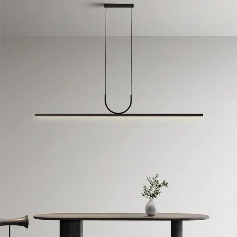 Lampadario a LED minimalista a striscia lunga Ristorante Cucina Sala da pranzo Bancone da scrivania Telecomando Lampada a sospensione di fascia alta Illuminazione decorativa