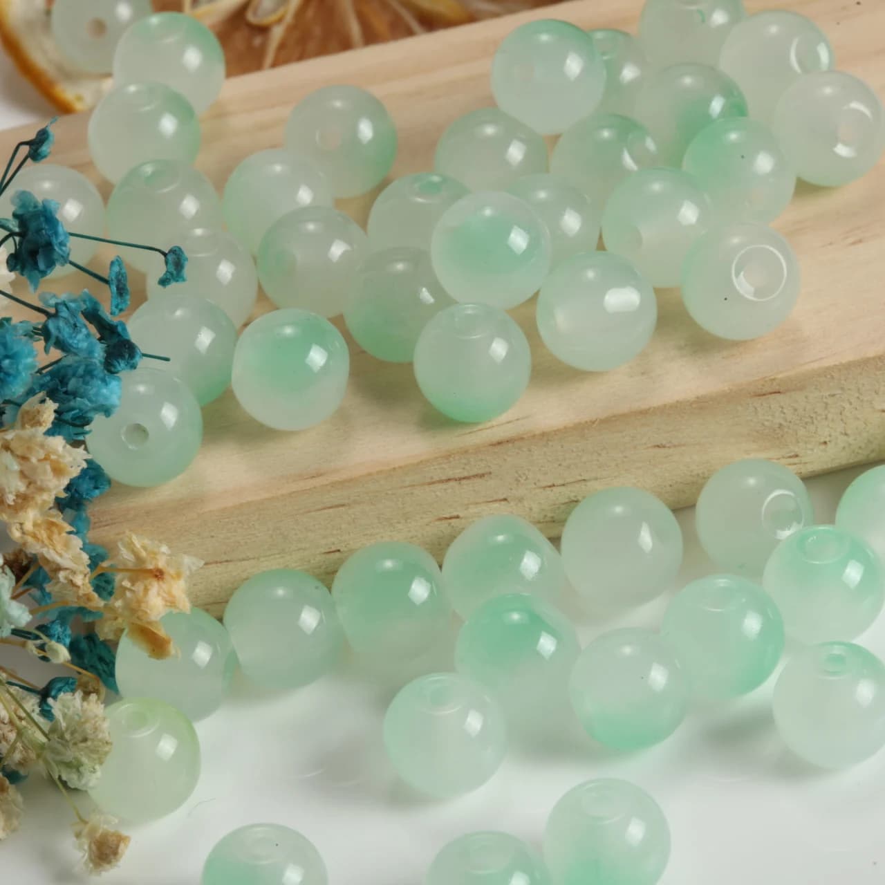 40-320 pz Perline Distanziatrici Rotonde in Vetro Verde Pallido Sfumato da 10mm con Foro Dritto per Forniture Fai da Te di Collane, Bracciali e Orecchini