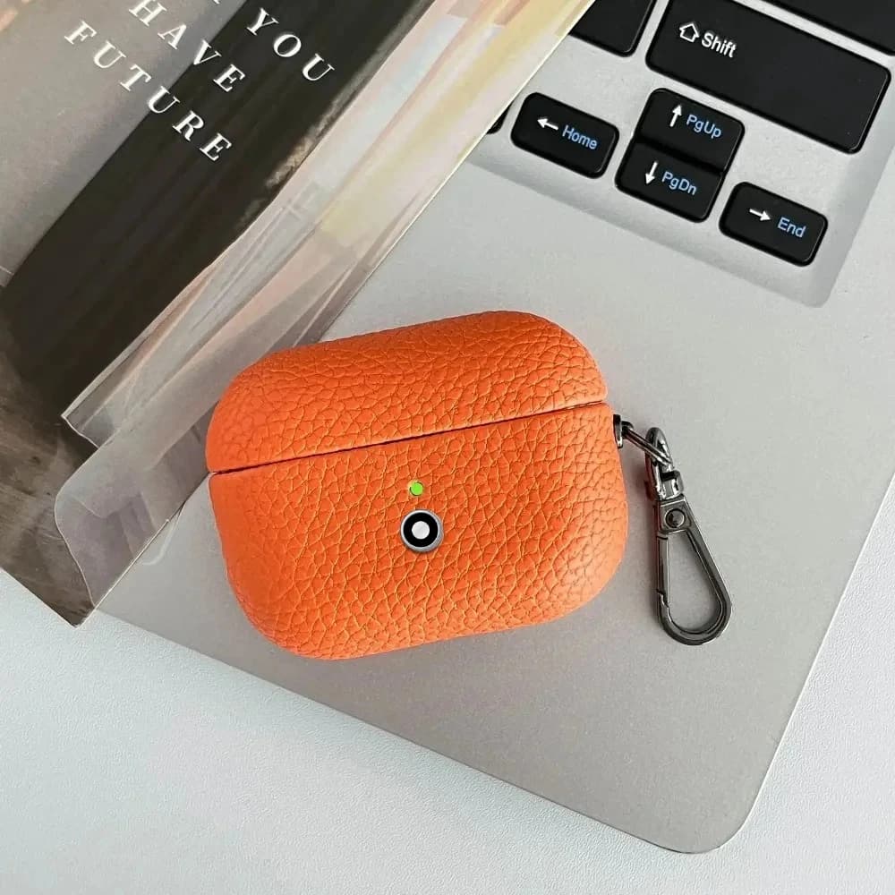 Custodia Protettiva di Lusso in Pelle Litchi Nera per Auricolari Bluetooth Airpods 4 3 2 1 Pro 3 2 1