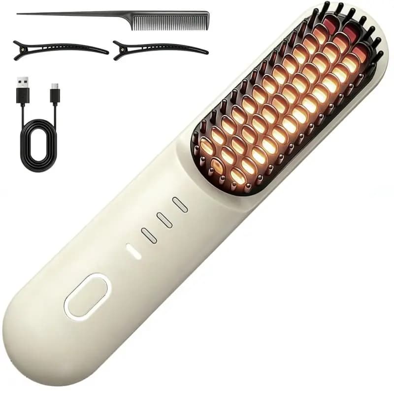 AA20-Fast Heat, Cordless Hair Straightening Brush,4 Temperature Settings, Mchceramic Care, Beige For Frizz-Free Styling