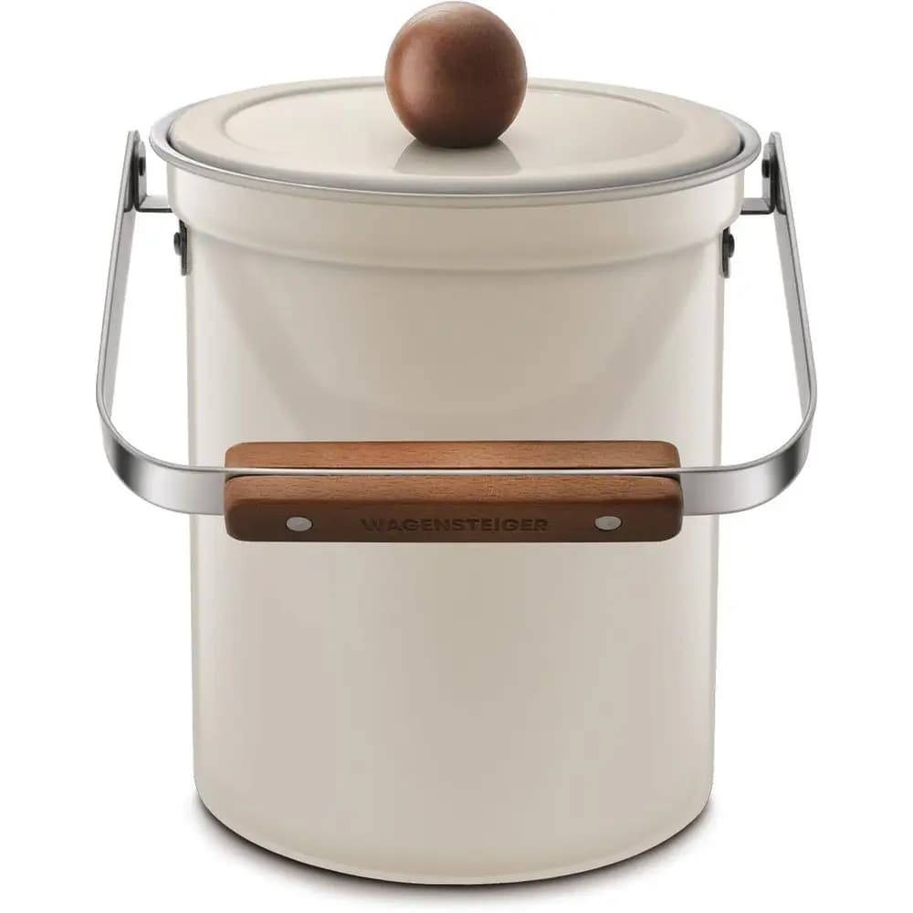Contenitore per Compost da Bancone 3 Litri (101 once), Coperchio Ermetico in Acciaio Inox SUS304, Bidone per Rifiuti Alimentari Inodore con Manico in Legno, Elegante