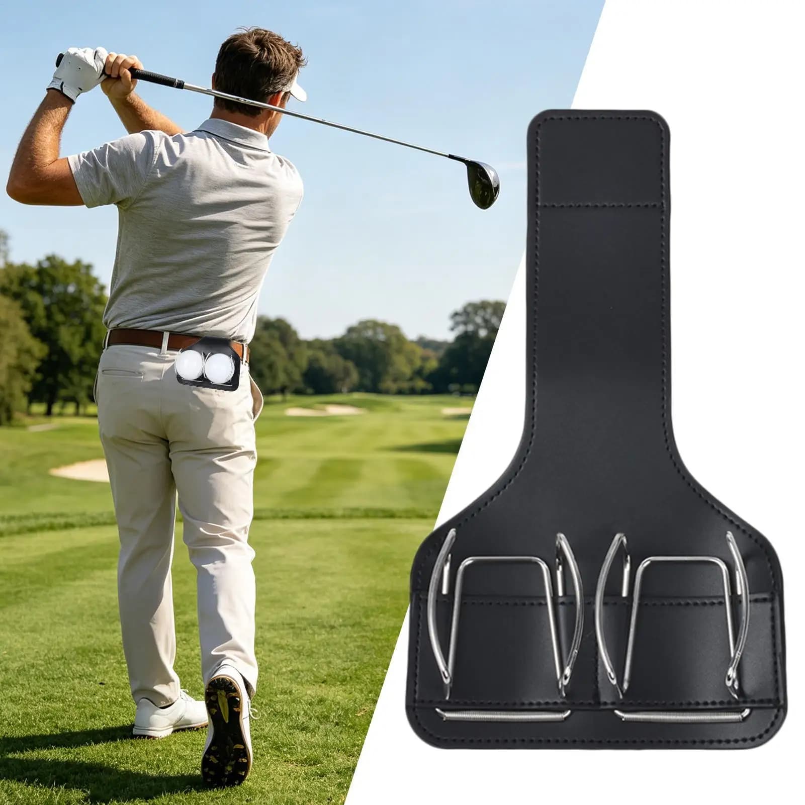 Borsa da golf in pelle PU con doppio clip per palline, custodia da golf portatile leggera, disponibile in 3 colori