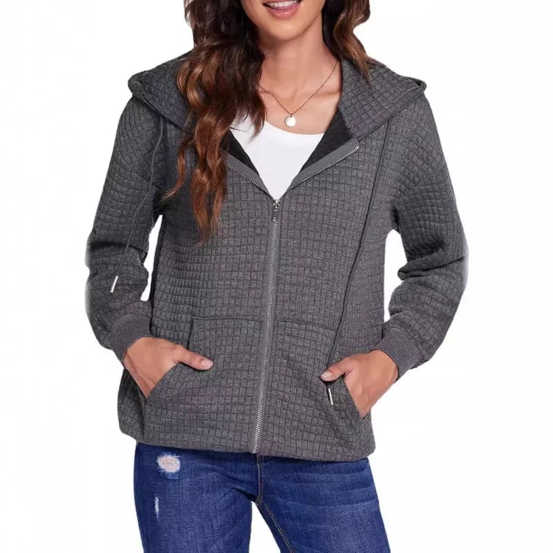 Felpa pullover con cappuccio da donna nuovo stile primavera e autunno cappotto cardigan allentato con cerniera scozzese a maniche lunghe con spalle scoperte