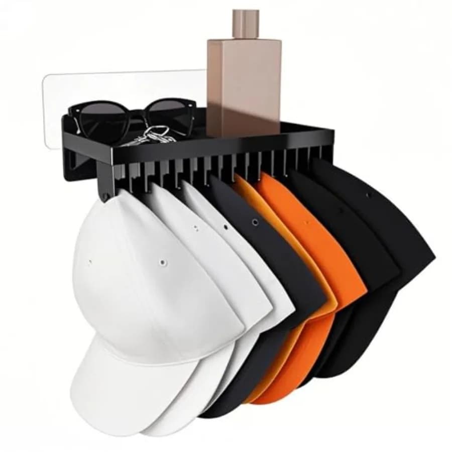 Multi-functional Baseball Hat Rack for Wall, Hat Organizer for Baseball Caps with Shelf, Over Door Hat Storage Holder Up to 16