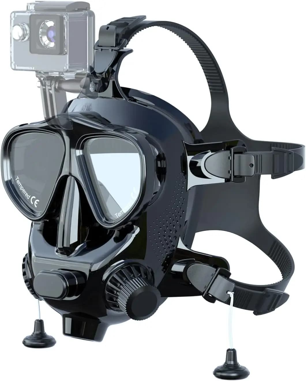 Full Face Snorkel Mask for Adults with Integrated Camera Mount, Compatible with S400/S400 Plus/S400 Pro/S700 Scuba Diving Tanks, Dive Mask Kit Featuring Comfortable Breathing Design - Black