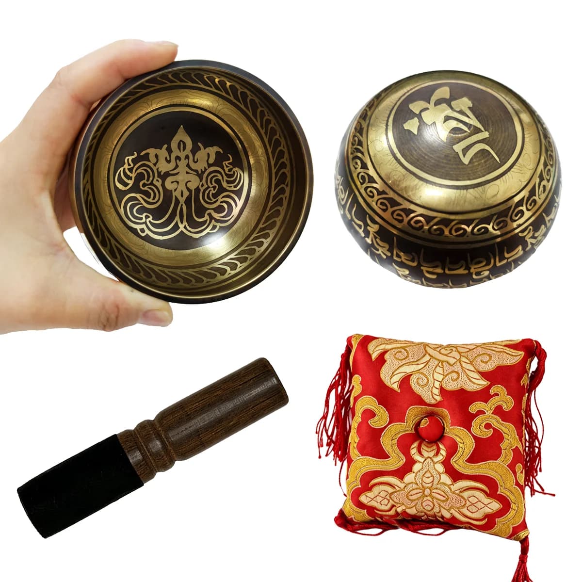 Miwayer 9.5cm Tibetan Singing Bowl Set, Pure Bell Metal Copper-Tin Alloy Hand Polished for Sound Healing
