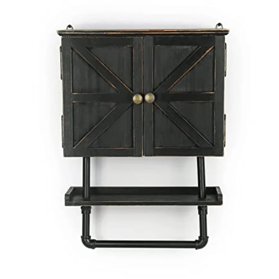 Mobiletto da bagno sopra il WC 23.1x16.9'' con ripiano a parete regolabile e portasciugamani, doppia anta, armadietto porta medicinali