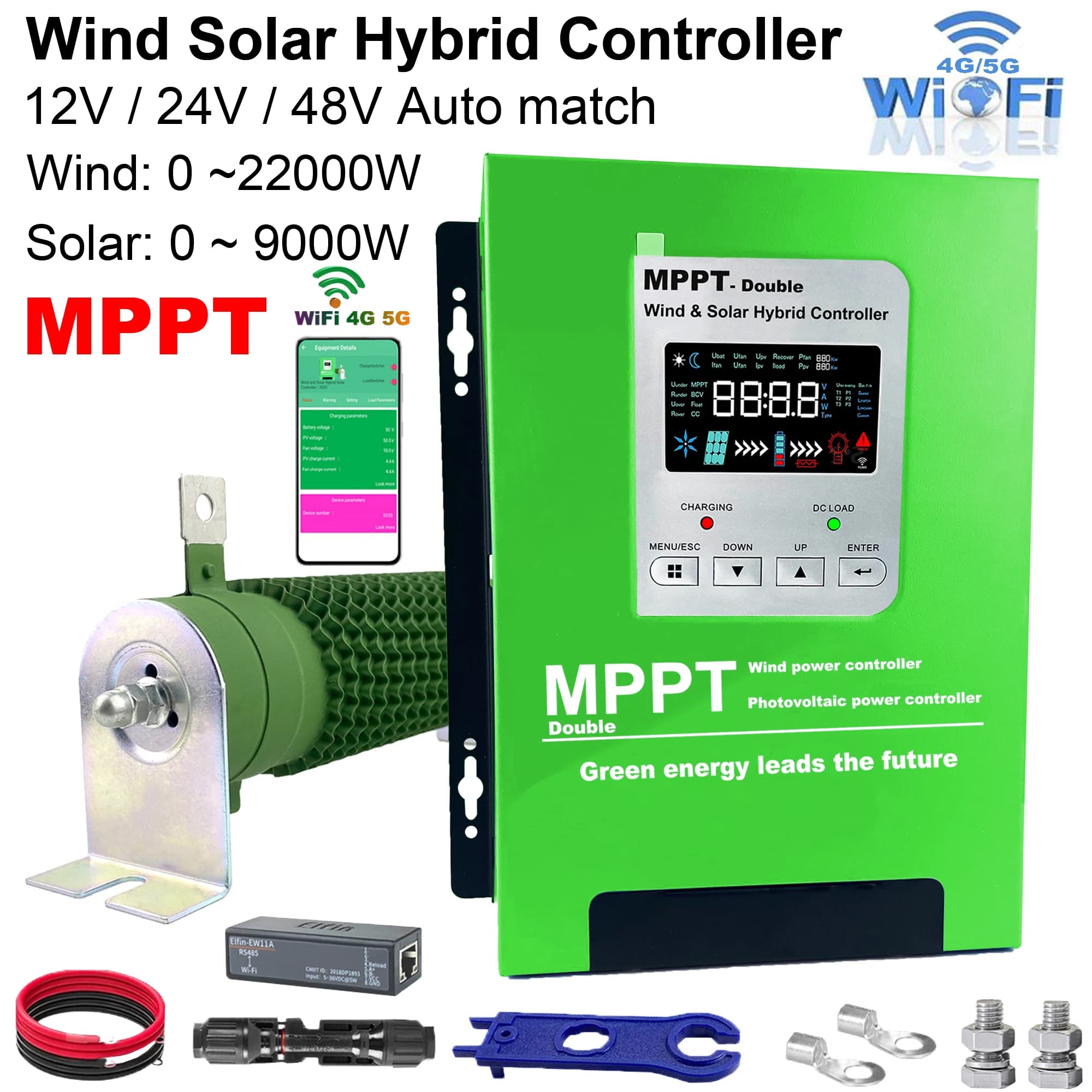 Regolatore di Carica Ibrido Eolico-Solare 12V 24V 48V 4KW 6000W, MPPT per Pannelli Solari e Turbine Eoliche, per Batterie al Litio e al Piombo-Acido