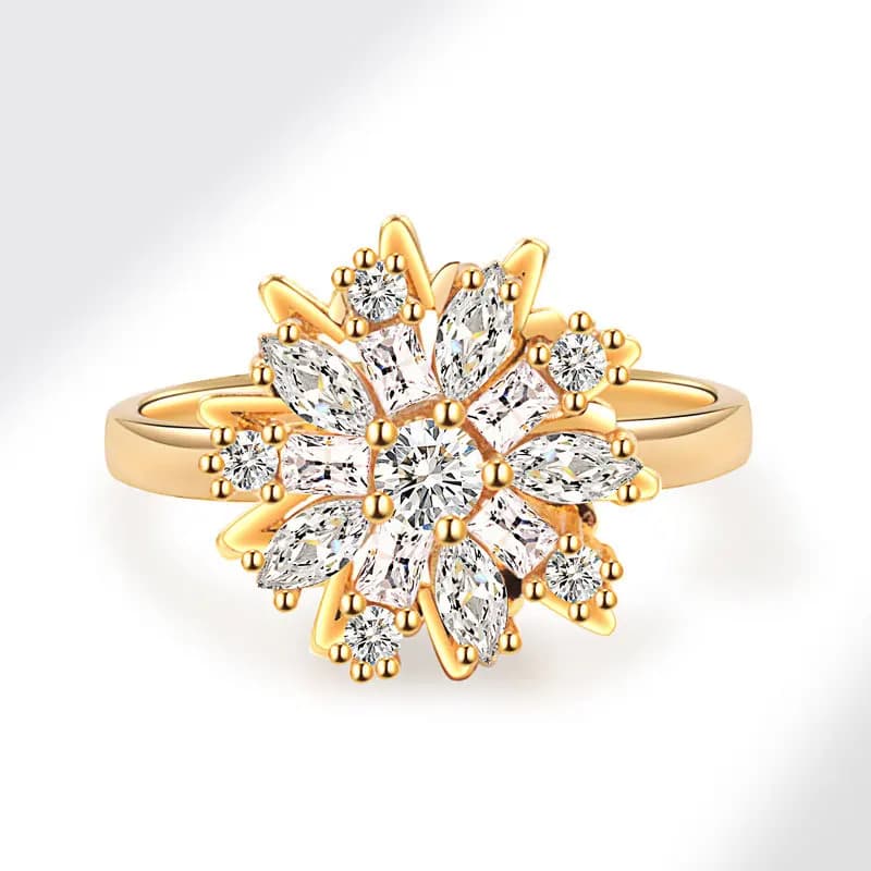 Anello Girevole in Metallo con Fiore di Cristallo Dorato Regolabile per Donne, Anello Antistress e Antiansia con Rotazione per Alleviare lo Stress
